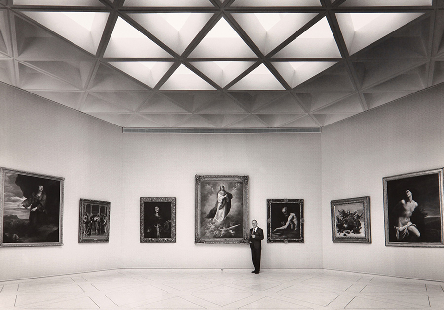 Luis A. Ferré in one of the exhibit halls of Museo de Arte de Ponce, an architectural masterpiece by Edward Durell Stone.